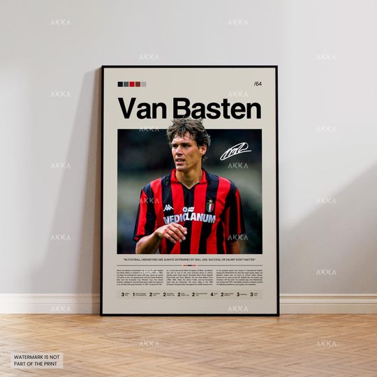 Marco Van Basten Poster, Van Basten Milan Wall Art, Framed Van Basten Print, AC Milan Team Decor, Milan Fan Gift Idea, Soccer Print