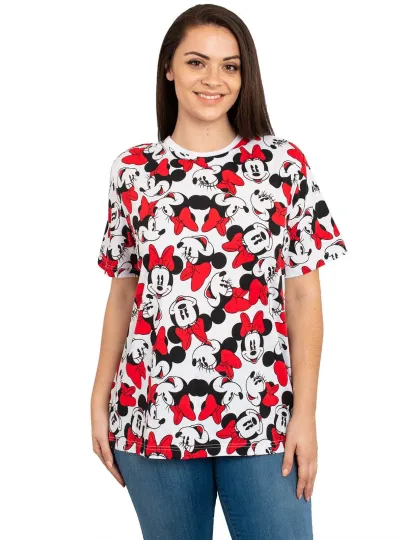 Minnie Mouse 3D T-Shirt All-Over Print Disney Women's Plus Size Red White