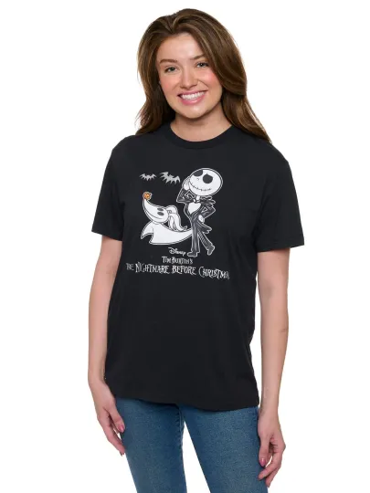 Discover Women's Disney Jack Skellington and Zero Short Sleeve T-Shirt Black with Foil Details