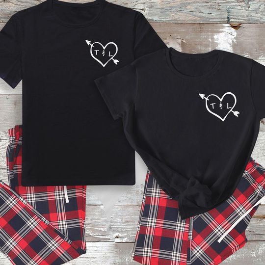 PERSONALISED Initial Hearts - Couples Pyjama Set, Couple Matching, Valentines Day Matching, Matching Couples Gift, Anniversary