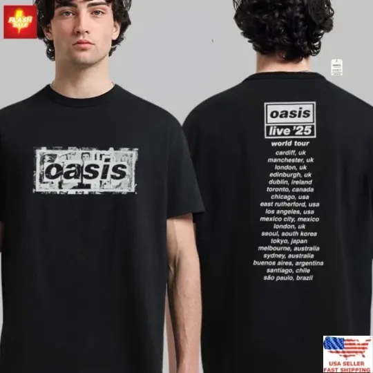 Discover Oasis Live 25 Tour T-Shirt Box Logo UK Design With Tour Dates 2025 Limited Tee