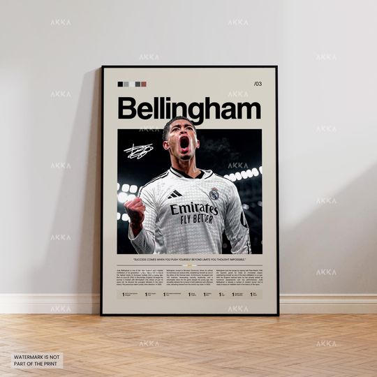 Discover Jude Bellingham Poster, Bellingham Real Madrid Wall Art, Framed Bellingham Print, Real Madrid Decor, Real Madrid Fan Gift Idea, Soccer Print