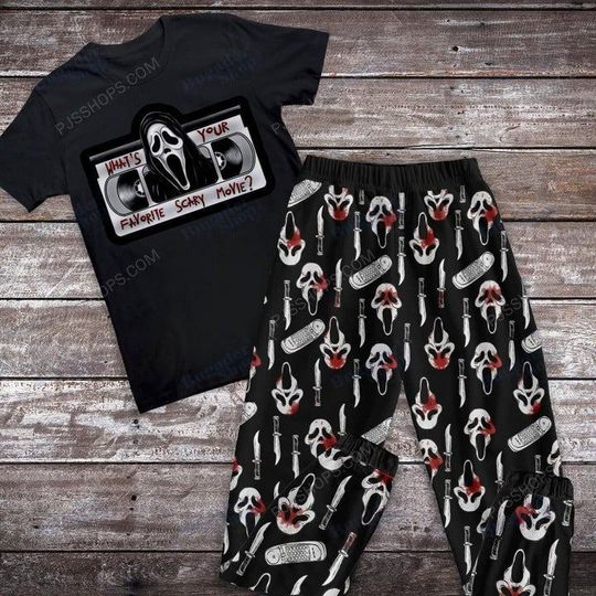 What's Your Favorite Scary Movie Halloween Pajamas Set, Character Horror Movie Pajamas Set, Ghostface Pajamas For Adult And Kids