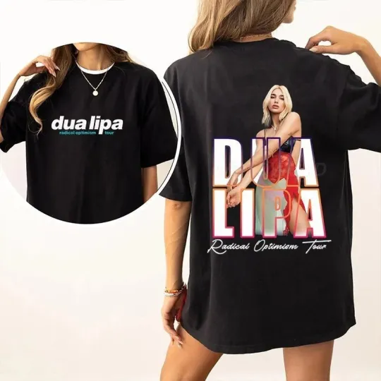 Discover 2025 Dua Lipa Double Sided Black Shirt Tour Inspired Concert T-Shirt