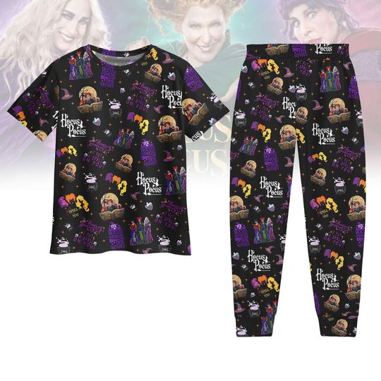 Hocus Pocus Witches T-Shirt Pants Set, Sanderson Sisters Pajamas, Halloween Disney Spooky Loungewear Outfit, Halloween Movie Pjs