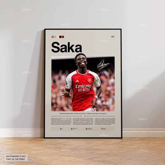 Discover Bukayo Saka Poster, Saka Arsenal Print, Framed Saka Art, Arsenal Fan Gift Idea, Bukayo Saka Wall Decor, Arsenal Poster