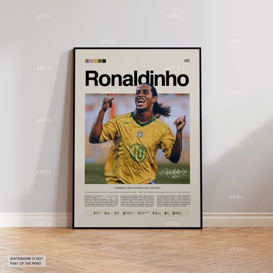Discover Ronaldinho Poster, Ronaldinho Brazil Wall Art, Framed Gaucho Print, Brazil Decor, Brazil Fan Gift Idea, Soccer Print
