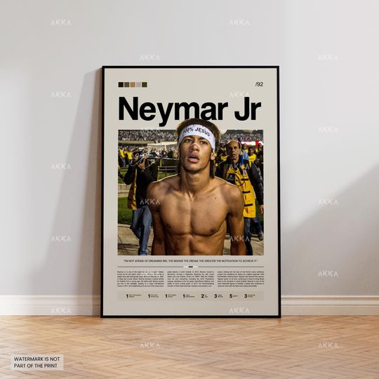 Neymar Jr Poster, Neymar Santos Print, Framed O'Ney Art, Football Fan Gift Idea, Neymar Jr Decor, Football Santos Poster