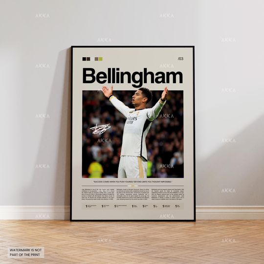 Discover Jude Bellingham Poster, Bellingham Real Madrid Wall Art, Framed Bellingham Print, Real Madrid Decor, Real Madrid Fan Gift Idea, Soccer Print