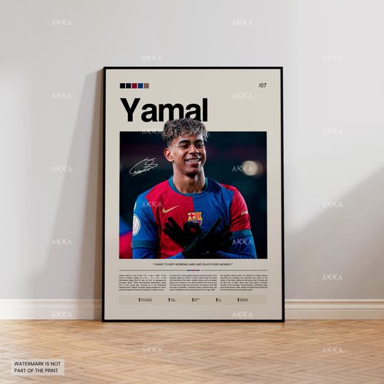 Lamine Yamal Poster, Yamal Barcelona Wall Art, Framed Yamal Print, Barcelona FC Decor, Barcelona FC Fan Gift Idea, Soccer Print