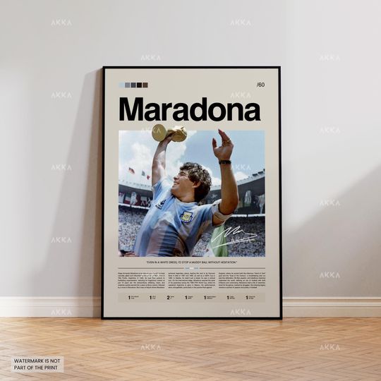 Diego Armando Maradona Poster, Maradona Argentina Wall Art, Framed World Cup 1986 Print, Maradona Fan Gift Idea, Football Wall Decor