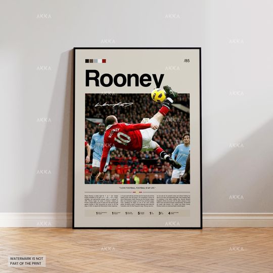 Discover Wayne Rooney Poster, Rooney United Wall Art, Framed Rooney Print, Manchester United Team Decor, Football Fan Gift Idea, Soccer Print