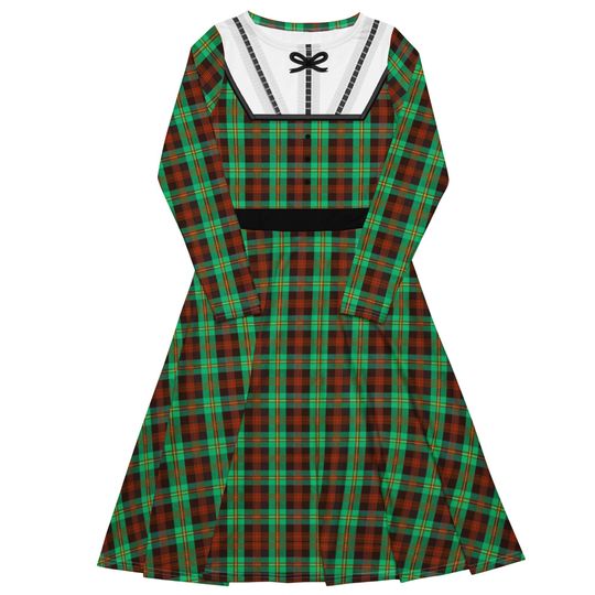 Discover Green Plaid Christmas Midi Dress for Women Addy Walker Inspired Holiday Costume Vintage Style Long Sleeve