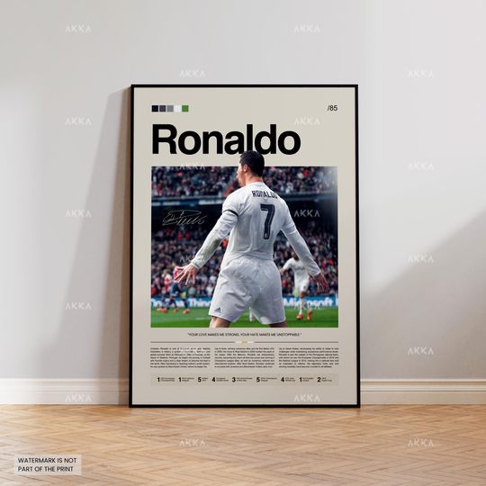 Cristiano Ronaldo Poster, Ronaldo Real Madrid Wall Print, Framed Ronaldo Print, Ronaldo Real Decor, Ronaldo Fan Gift Idea, Football Art