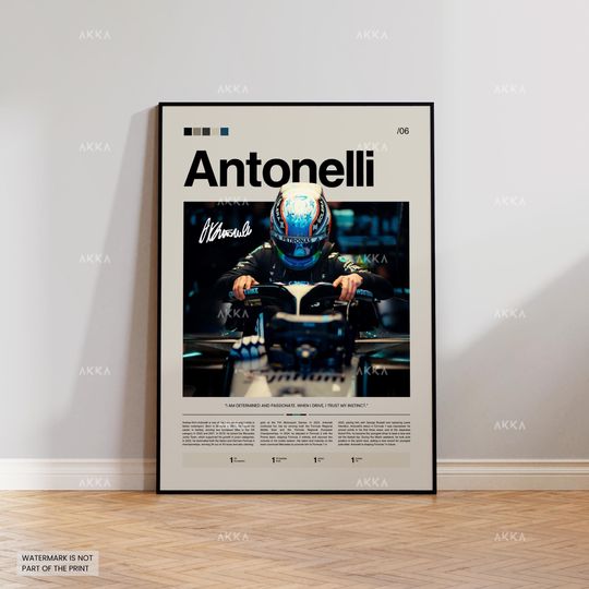 Discover Kimi Antonelli Poster, Antonelli Mercedes Wall Art, Framed Mercedes F1 Print, Motorsport Grand Prix Decor, Car Racing Artwork