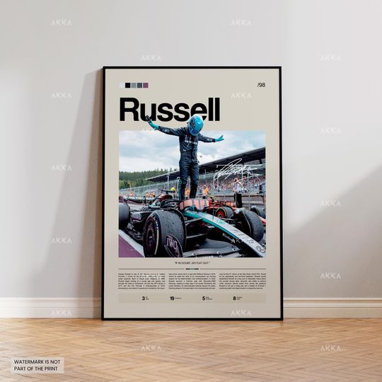 Discover George Russell Poster, Russell Mercedes Wall Art, Framed Mercedes F1 Print, Motorsport Grand Prix Decor, Car Racing Artwork