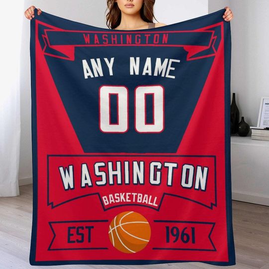 Discover Custom Basketball Blanket - Washington Personalized Name Number Flannel Throw Blankets for Baby Kids Teen Boys Girls, Travel Camping Blanket