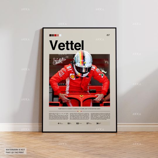 Discover Sebastian Vettel Poster, Vettel Ferrari Wall Art, Framed Ferrari F1 Print, Motorsport Grand Prix Decor, Car Racing Artwork, Vettel Ferrari
