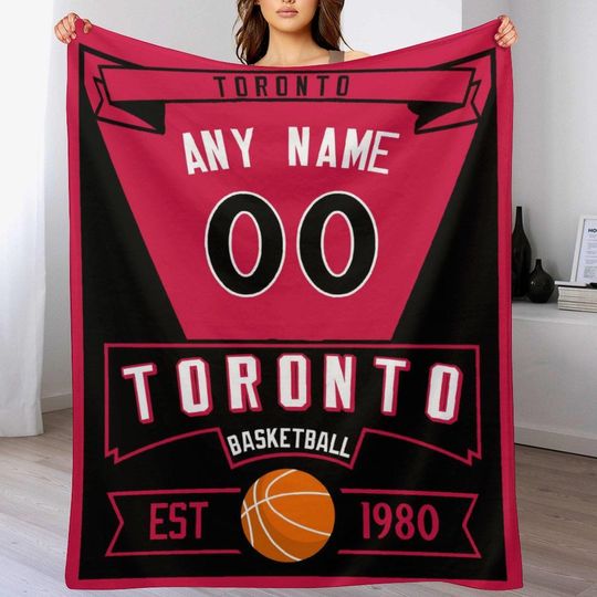 Discover Toronto Customized Basketball Blanket, Customized Name Number Blanket, Personalized Throw Blanket for Boys Girls, Kids Blanket Gifts
