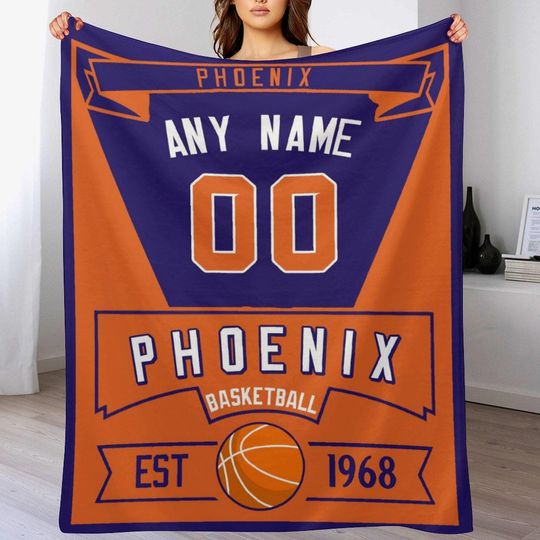Discover Personalized Basketball Blanket with Name Number, Phoenix Custom Blankets for Bedoom Travel, Basketball Gifts for Kids Boys Girls Fans