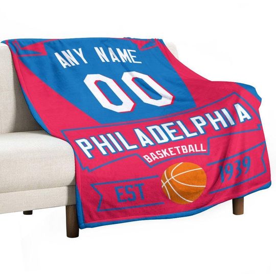Discover Philadelphia Custom Basketball Blanket, Soft Flannel Throw Couch Bed Blankets, Personalized Sports Lover Fans Blanket Gifts with Name Number