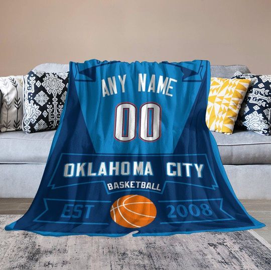 Discover Oklahoma City Custom Basketball Blanket - Personalized Number Name Blanket - Soft Plush Flannel Throw Kids Blanket Teen Boys Girls Gifts