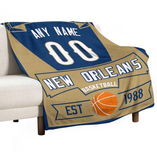 New Orleans Custom Basketball Blanket for Boys Girls  Flannel Throw Blanket for Basketball Fans  Sports Lovers Personalized Birthday Gift