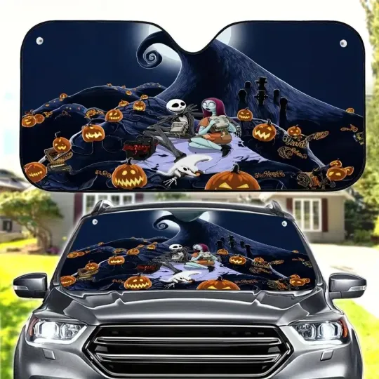 Discover Jack & Sally Couple Horror Pumpkin Happy Halloween Car Windshield Sun Shade
