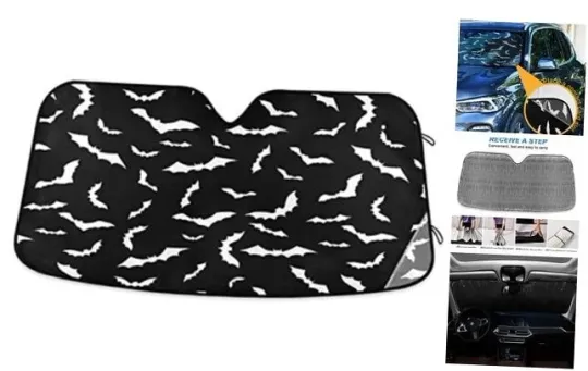 Discover Black Car Windshield Sun Shade Happy Halloween Car Sun Visor 57 x 32 inch Bat