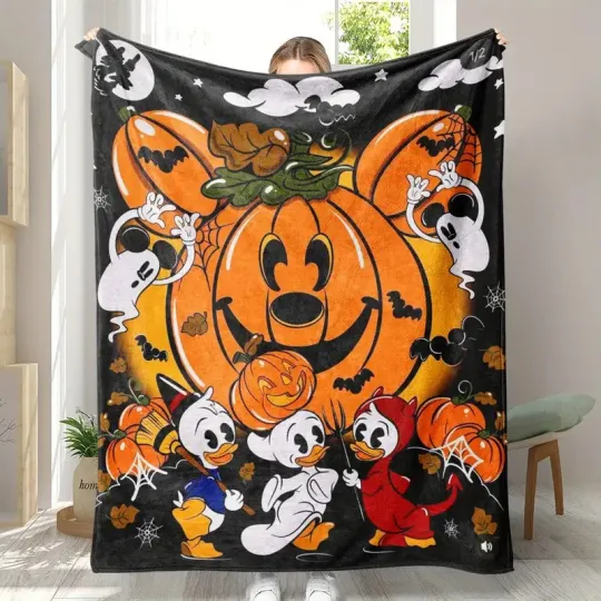 Cute Mickey Mouse Halloween Pumpkin Fleece Blanket