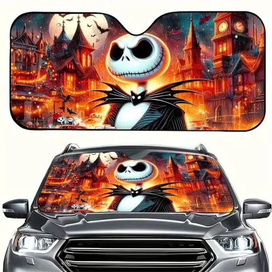Jack Skellington Haunted Town Happy Halloween Car Windshield Sun Shade