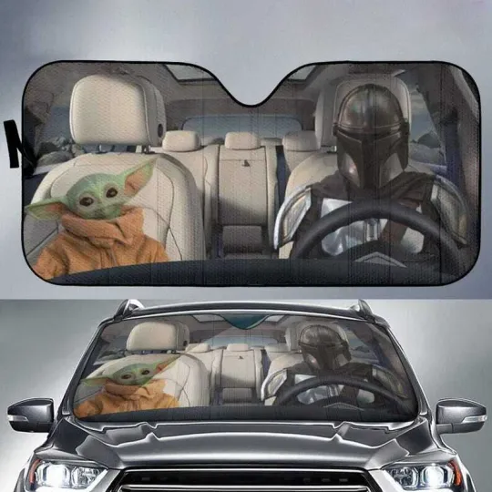 Discover Halloween Baby Yoda And Mandalorian Car Sunshade, Yoda Car Sun Shade, Star Wars