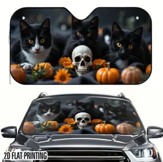 Cat Halloween Car Sunshade Funny Animals Car Windshield Sun Shade