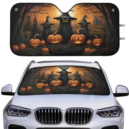 Discover Pumpkin Happy Halloween Car Sunshade Halloween Car Windshield Sun Shade