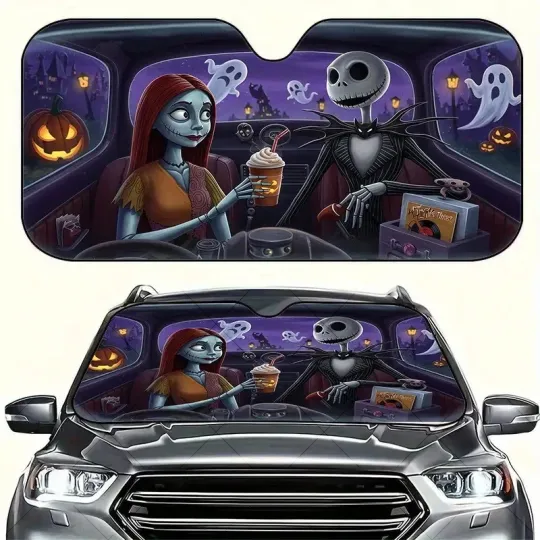 Jack And Sally Spooky Halloween Night Boo Ghost Car Windshield Sun Shade