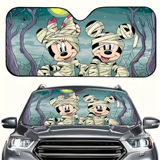 Discover Mickey & Minnie Cosplay Mummy Trick Or Treat Halloween Car Windshield Sun Shade