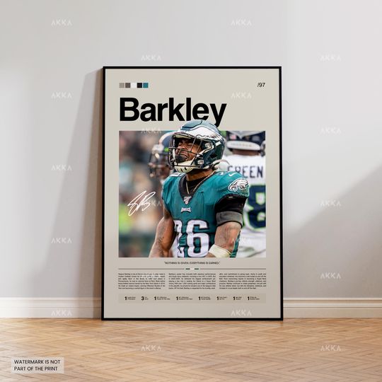 Saquon Barkley Poster, Barkley Eagles Print, Framed Philadelphia Eagles Art, Saquon Barkley Wall Decor, football Print Fan Gift Idea, Eagles Art