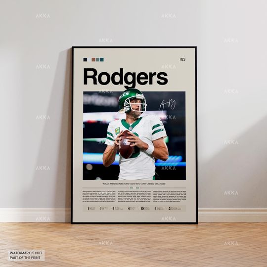 Discover Aaron Rodgers Poster, Rodgers New York Jets Print, Framed New York Jets Art, Rodgers Wall Decor, football Print Fan Gift Idea, Rodgers Jets Art