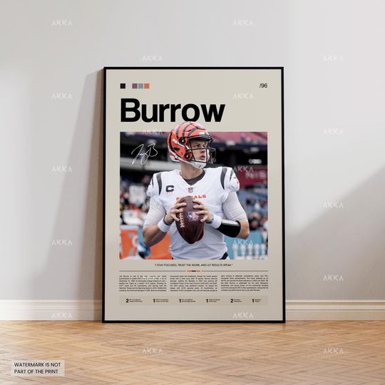 Joe Burrow Poster, Burrow Bengals Print, Framed Bengals Art, Joe Burrow Wall Decor, football Print Fan Gift Idea, Burrow Print Art