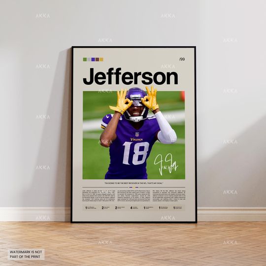 Discover Justin Jefferson Poster, Jefferson Vikings Print, Vikings football Art, Jefferson Wall Decor, Minnesota Vikings Print Fan Gift Idea, football Art