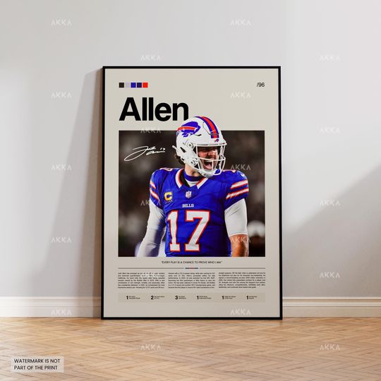 Josh Allen Poster, Allen Buffalo Bills Print, Framed Buffalo Bills Art, Josh Allen Wall Decor, football Print Fan Gift Idea, Josh Allen Art