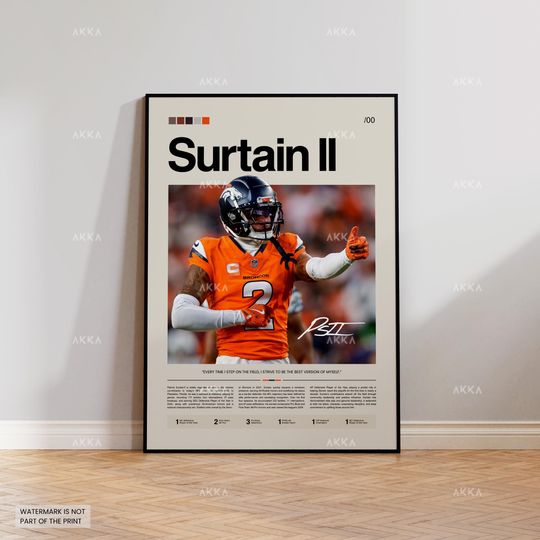 Patrick Surtain II Poster, Surtain Broncos Print, Denver Broncos Art, Surtain II Wall Decor, Denver Broncos Print Fan Gift Idea, football Art