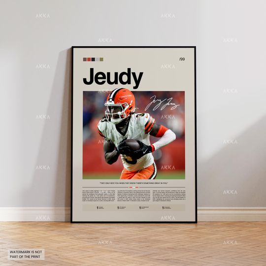 Jerry Jeudy Poster, Jeudy Browns Print, Framed Cleveland Browns Art, Jerry Jeudy Wall Decor, Cleveland Browns Print Fan Gift, Jeudy football Art