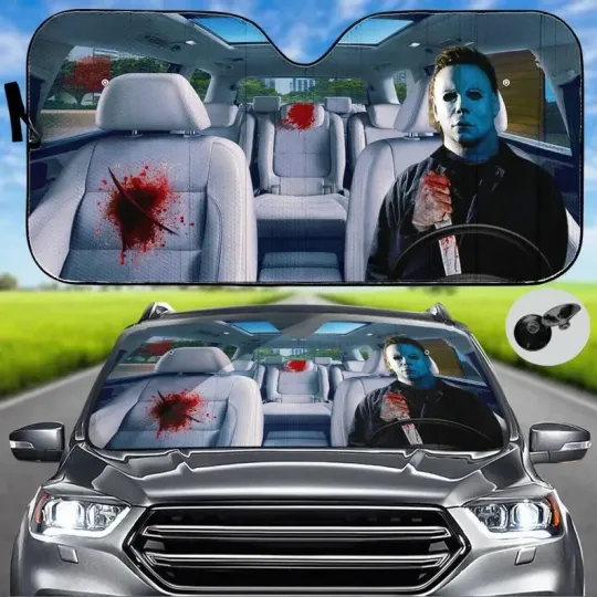 Michael Myers Car Sunshade, Halloween Horror Characters Windshield Shade, Scary