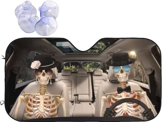 Discover Skull Skeleton Happy Halloween Car Sunshade Halloween Car Windshield Sun Shade