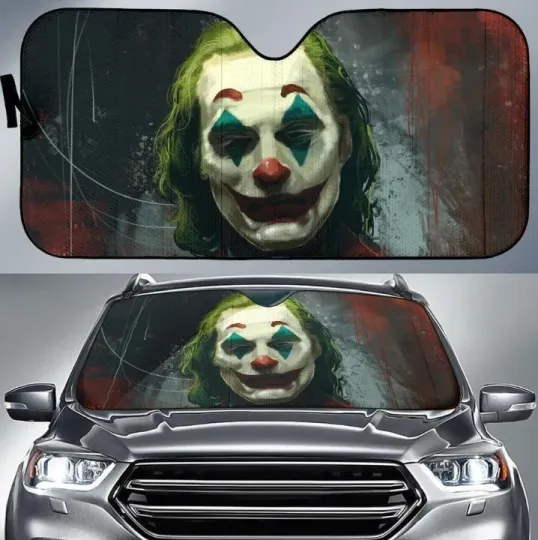 Joker Horror Car Sunshade, Horror Movie Windshield Cover Happy Halloween