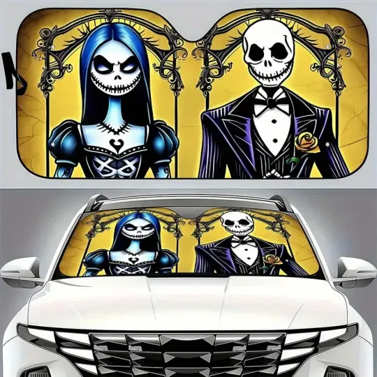 Jack And Sally Horror Couple Happy Hallowen Car Windshield Sun Shade
