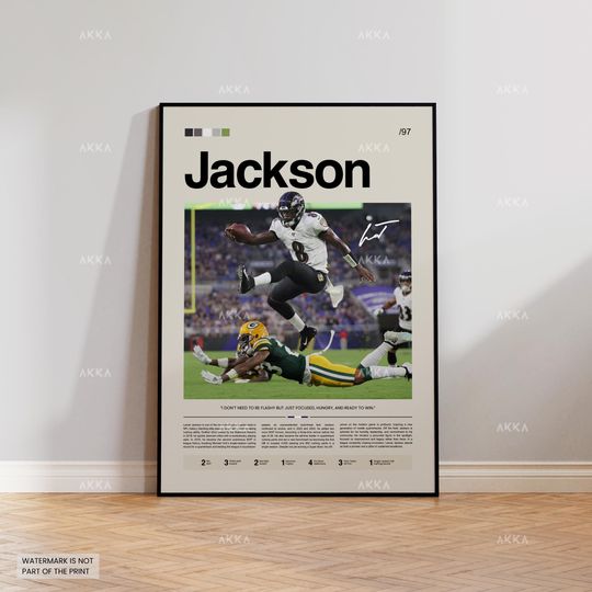 Lamar Jackson Poster, Jackson Ravens Print, Framed Ravens Art, Jackson Wall Decor, football Print Fan Gift Idea, Lamar Jackson Art