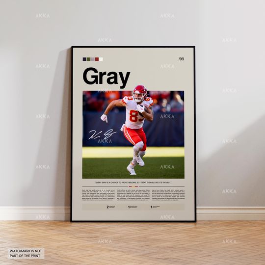 Noah Gray Poster, Gray Chiefs Print, Framed Kansas City Chiefs Art, Gray Wall Decor, Chiefs Print Fan Gift Idea, Noah Gray Art