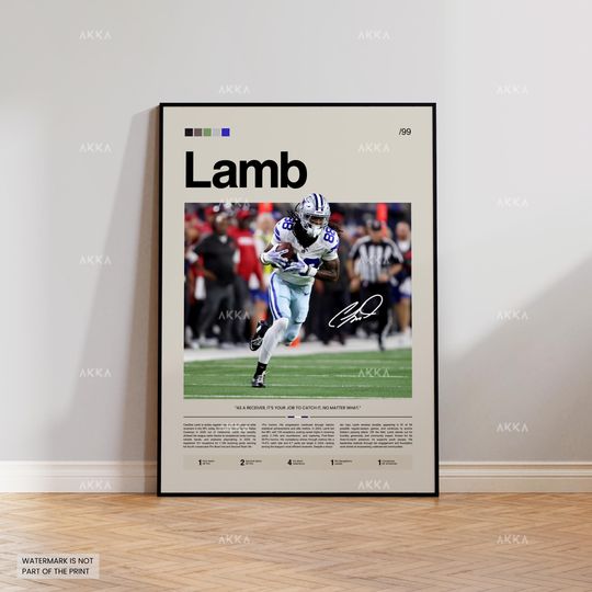 CeeDee Lamb Poster, Lamb Cowboys Print, Framed Dallas Cowboys Art, Lamb Wall Decor, Cowboys Print Fan Gift Idea, Lamb Art